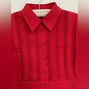 Apt 9 red button up blouse with tuxedo lace type detail size large